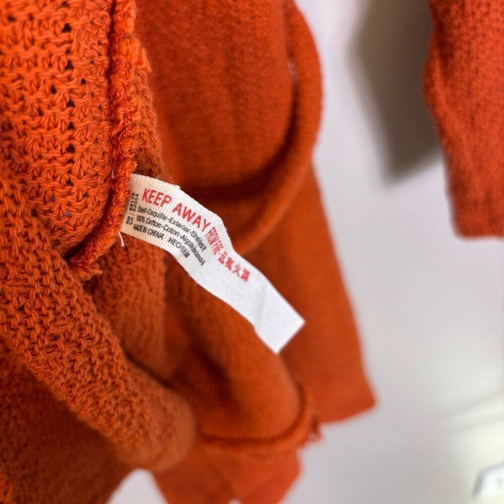 Free People Beach Orange Knit 100% Cotton V Neck Button Front Cardigan Sweater S - Picture 8 of 8